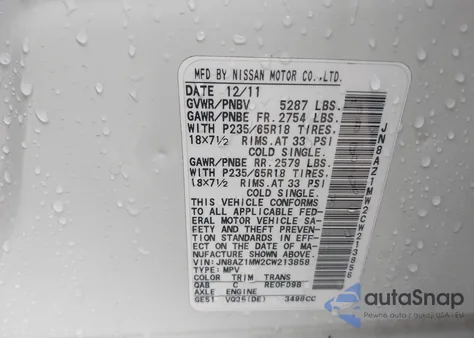 2012 Nissan Murano Sl from USA, damaged, VIN JN8AZ1MW2CW213858